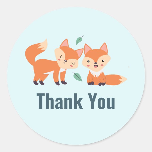 Sticker Rond Merci d'illustration graphique de renards orange m (Devant)