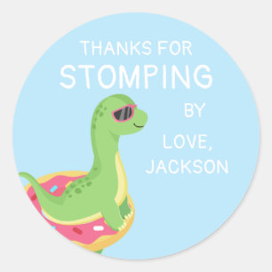 Sticker Rond Merci Dinosaure Stompage Par Pool Party
