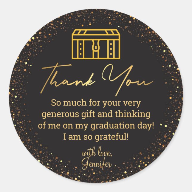 Sticker Rond merci diplôme noir parties scintillant tronc or no (Devant)