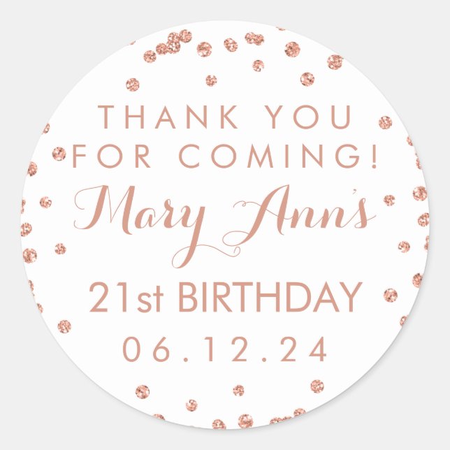 Sticker Rond Merci d'or rose 21e anniversaire Confetti (Devant)