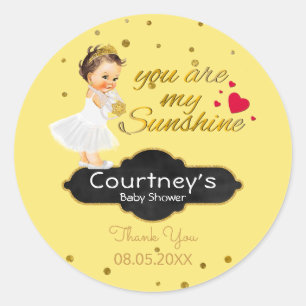 Sticker Rond Merci douche bébé fille   Princess Shower Favor