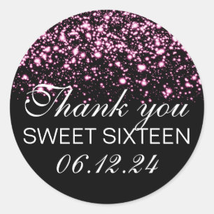 Sticker Rond Merci Doux 16 Minuit Glam rose