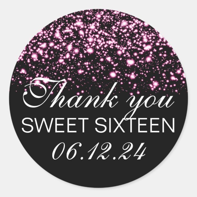 Sticker Rond Merci Doux 16 Minuit Glam rose (Devant)