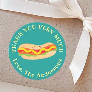 Sticker Rond Merci drôle très humoristique Hot Dog Pun