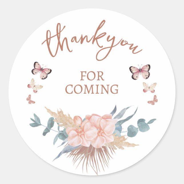 Sticker Rond Merci du Baby shower Boho (Devant)