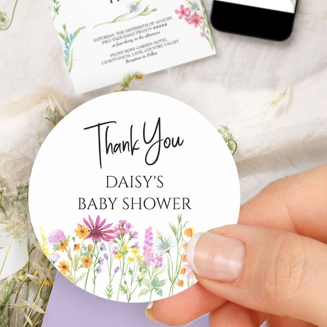 Sticker Rond Merci du Baby shower de prairie fleur sauvage (Thank you sticker from my Wildflower Meadow collection)