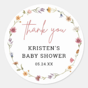 Sticker Rond Merci du Baby shower Fleur sauvage de printemps