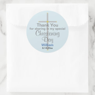 Sticker Rond Merci du fils Christening gris clair