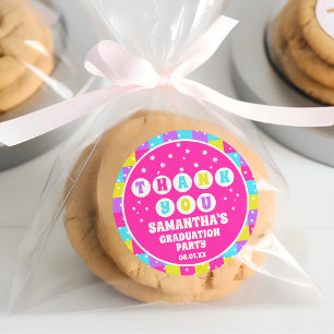 Sticker Rond Merci du Parti de Graduation Retro Neon