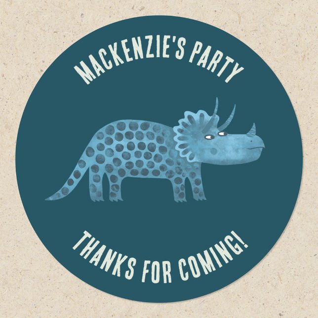 Sticker Rond Merci du parti Dinosaur (Triceratops dinosaur party thank you sticker)