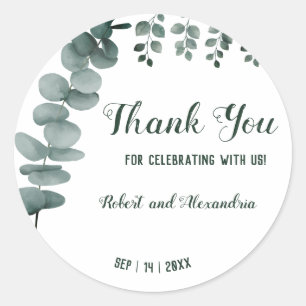Sticker Rond Merci écologique Eucalyptus pour Mariage à venir