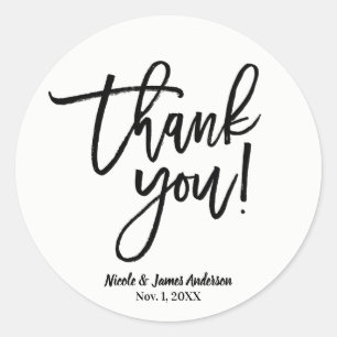 Sticker Rond MERCI Écriture Moderne Mariage Noir Faveur