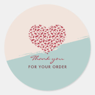 Sticker Rond Merci élégant au coeur floral rouge