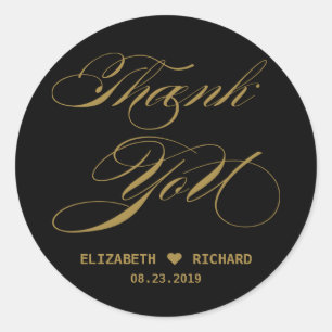 Sticker Rond Merci élégant de calligraphie d'or épousant la