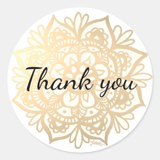 Sticker Rond Merci Elegant Gold Mandala Flower (Devant)