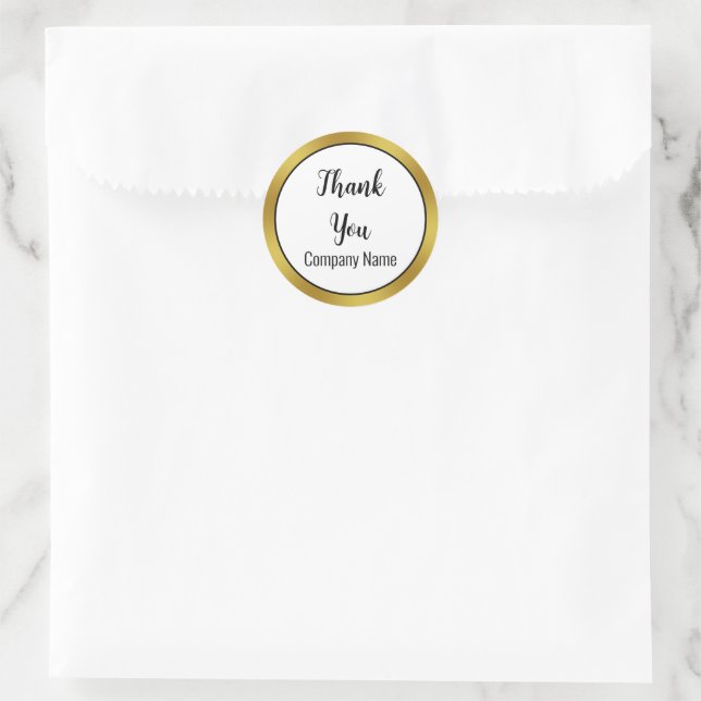 Sticker Rond Merci Elegant Noir Blanc Or Nom commercial (Sac)