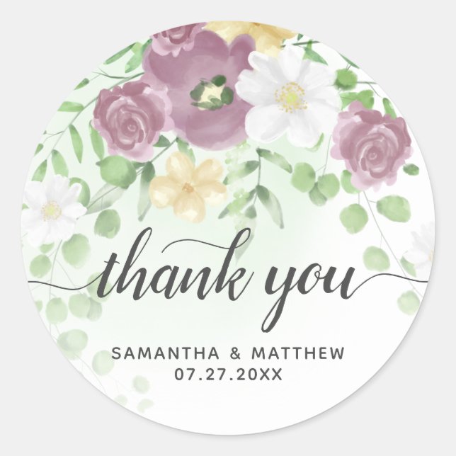 Sticker Rond Merci Élégant printemps floral mariage (Devant)