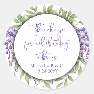 Sticker Rond Merci Élégant violet  Floral Script Mariage