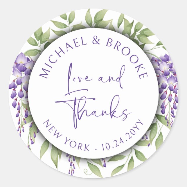 Sticker Rond Merci Élégant violet  Floral Script Mariage (Devant)