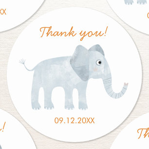 Sticker Rond Merci Eléphant Bébé mou Date