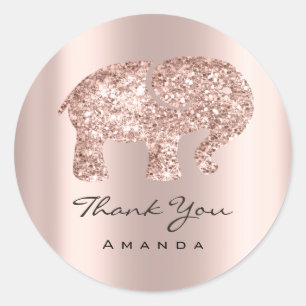 Sticker Rond Merci Eléphant Rose Baby shower Baby Girl