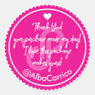 Sticker Rond Merci en filigrane rose