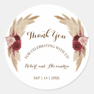 Sticker Rond Merci en herbe Pampas pour Mariage à venir 