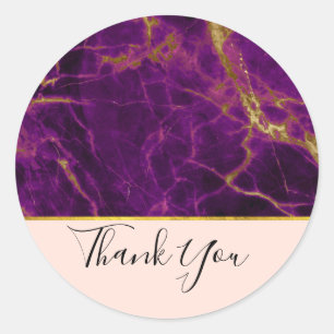 Sticker Rond Merci en marbre Abstrait moderne violet et or