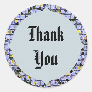 Sticker Rond Merci en mosaïque bleu sophistiqué