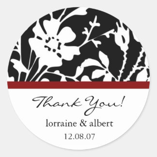 Sticker Rond Merci Étiquette, Noir Floral Haut
