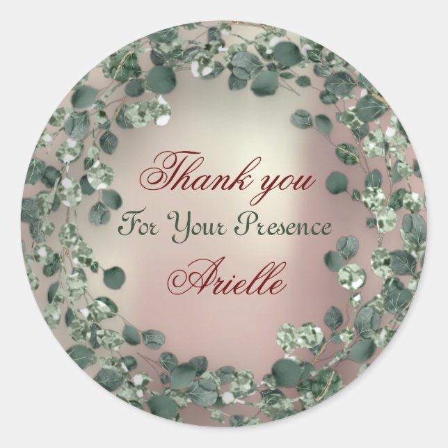 Sticker Rond Merci Eucalyptus Anniversaire Mariée Feuillage Per (Devant)