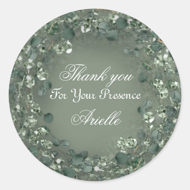 Sticker Rond Merci Eucalyptus Anniversaire Menthe Verdure Bois (Devant)