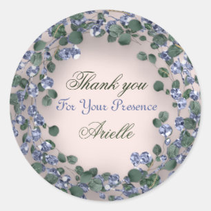 Sticker Rond Merci Eucalyptus Anniversaire Monnaie Vert Bleu