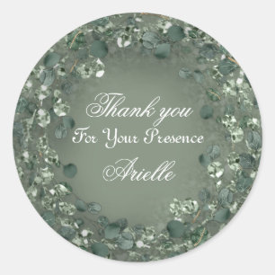 Sticker Rond Merci Eucalyptus Anniversaire Monnaie Vert Bois