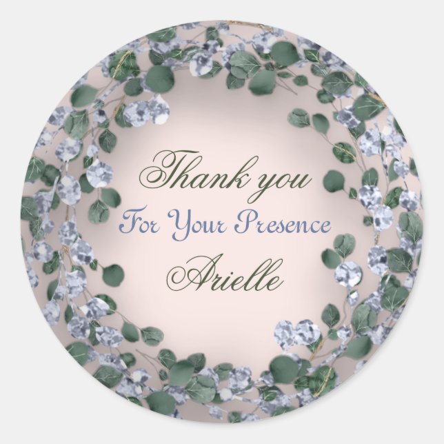 Sticker Rond Merci Eucalyptus Anniversaire Poudre de Bleu Vert (Devant)