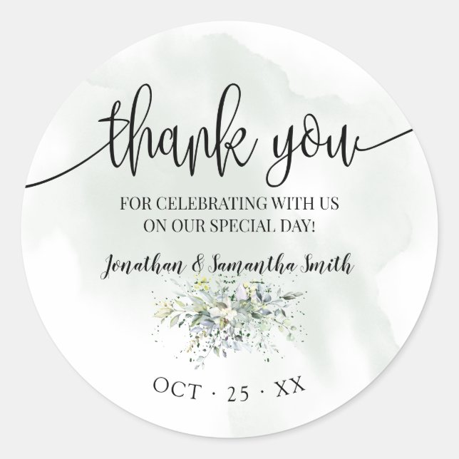 Sticker Rond Merci eucalyptus succulent mariage (Devant)