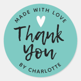 Sticker Rond Merci fait à la main avec amour turquoise