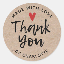 Sticker Rond Merci fait main avec amour rustique Kraft