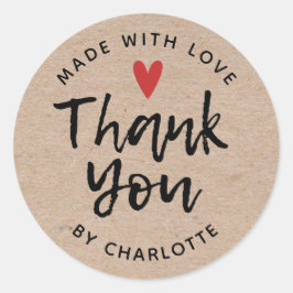 Sticker Rond Merci fait main avec amour rustique Kraft