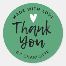 Sticker Rond Merci fait main avec amour vert