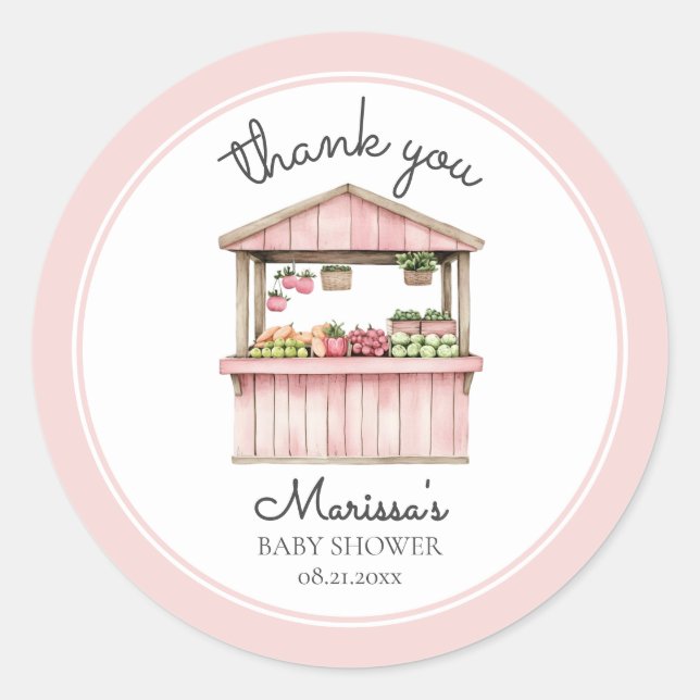 Sticker Rond Merci Farmers Market Girl Baby shower (Devant)