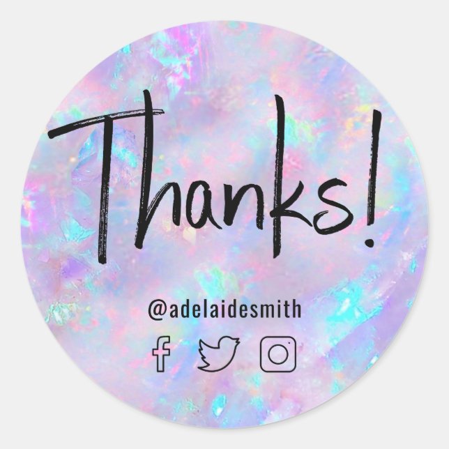 Sticker Rond merci faux holographe violet opus (Devant)