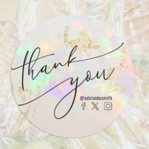 Sticker Rond merci faux opus holographique