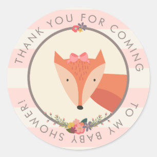 Sticker Rond Merci Favor Fox Girl Baby shower