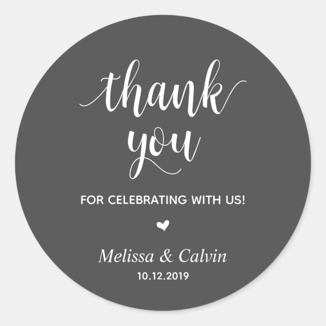 Sticker Rond Merci, fête avec nous, Cadeaux de Mariage (Devant)