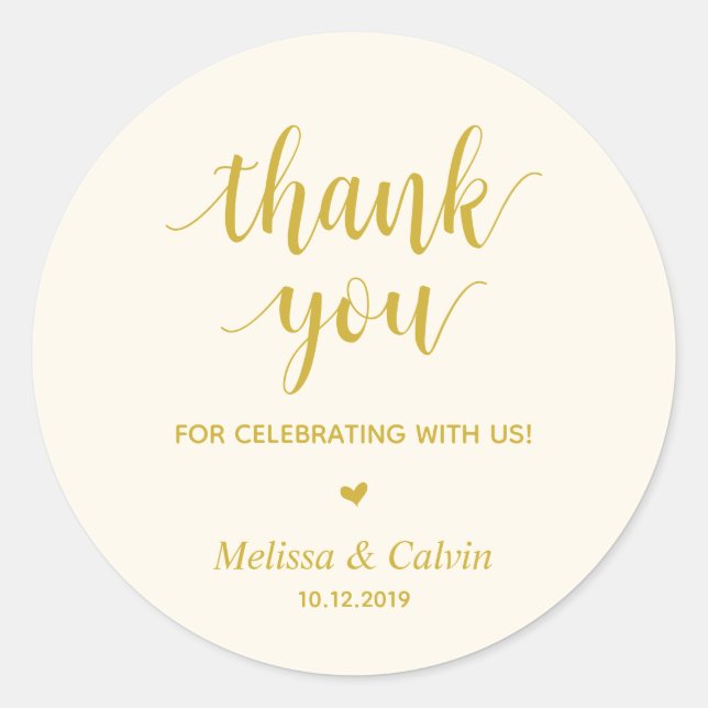 Sticker Rond Merci, fête avec nous, Cadeaux de Mariage (Devant)