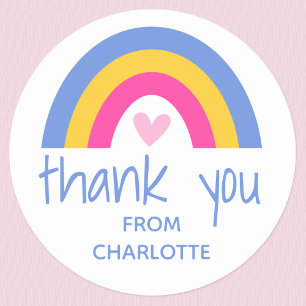Sticker Rond Merci Fête d'anniversaire des enfants Cœur Arc-en-
