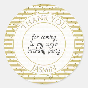 Sticker Rond Merci fête d'anniversaire Gold/White Stripe