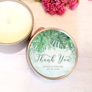 Sticker Rond Merci Feuille d'aquarelle tropicale Mariage