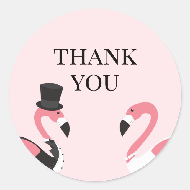 Sticker Rond Merci Flamant rose Mariage (Devant)